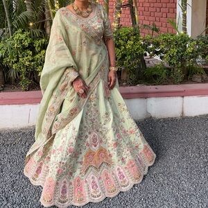 Elegant Floral Embroidered Lehenga Choli: Indian dress.